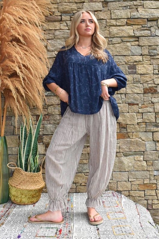 Kiti Paisley Damask Artist Smock Navy